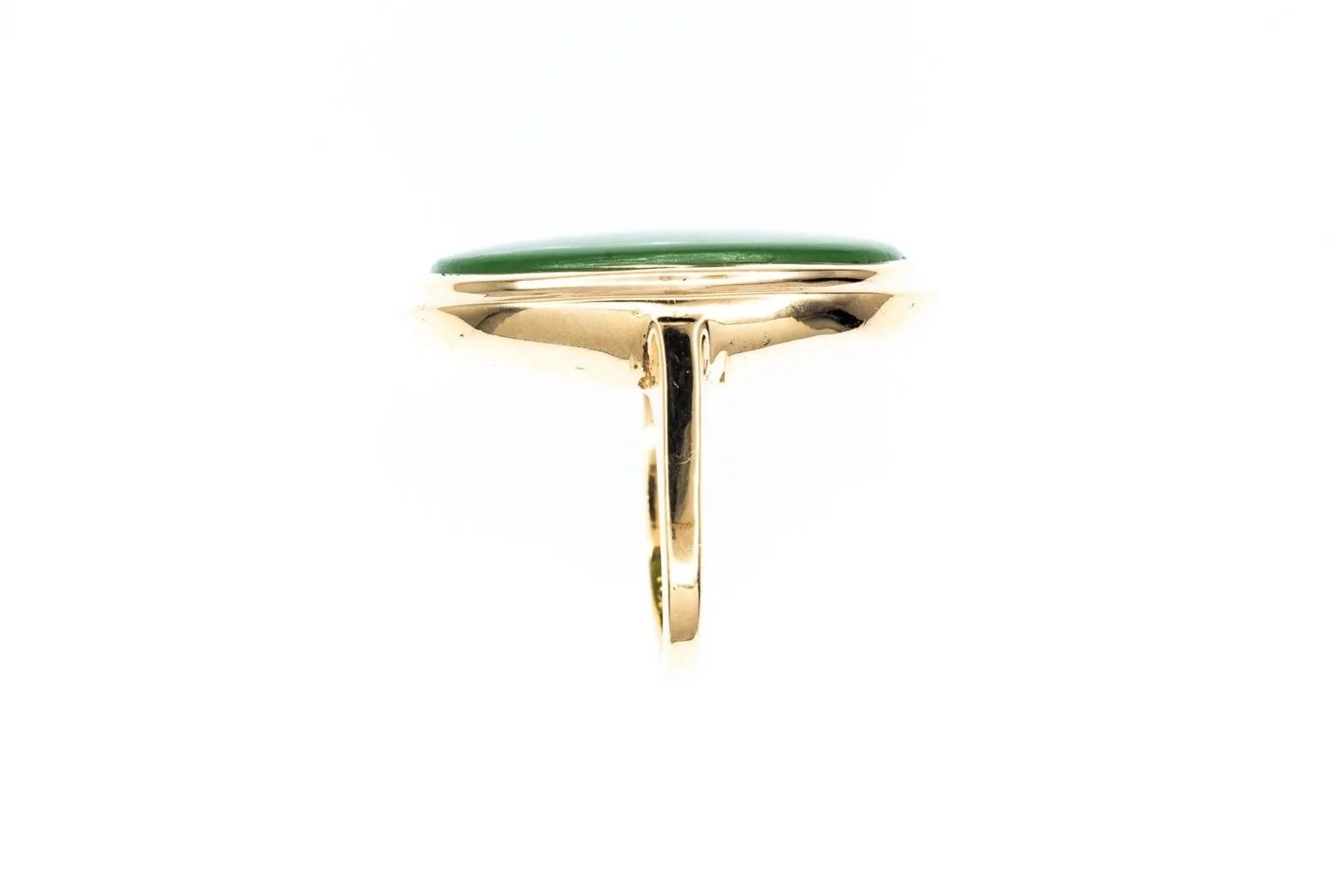 (S)Yellow Gold Solitaire Nephrite Jade Gemstone Ring