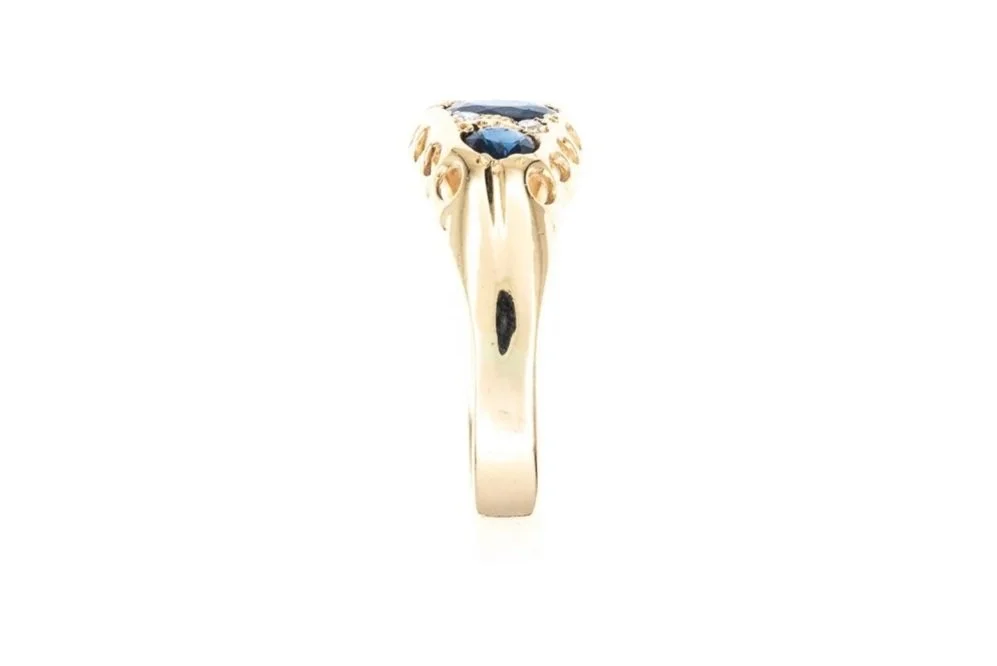 (S)Yellow Gold Diamond Sapphire Gemstone Ring