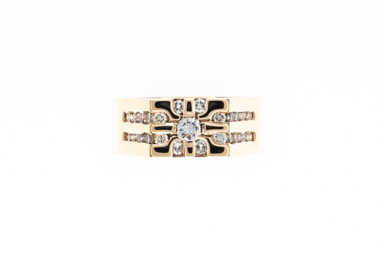 (T)Yellow Gold Round Brilliant Cut Diamond Men's Band