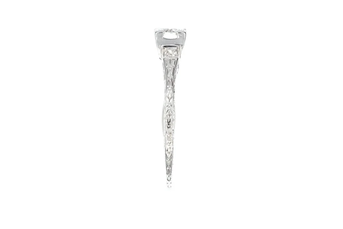 (S)White Gold Old European Cut Diamond Three Stone Antique Engagement Ring