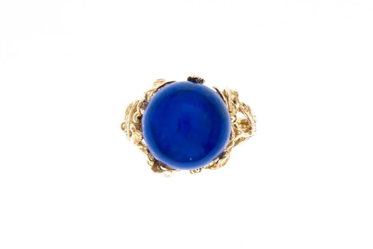 (T)Yellow Gold Solitaire Lapis Lazuli Gemstone Ring