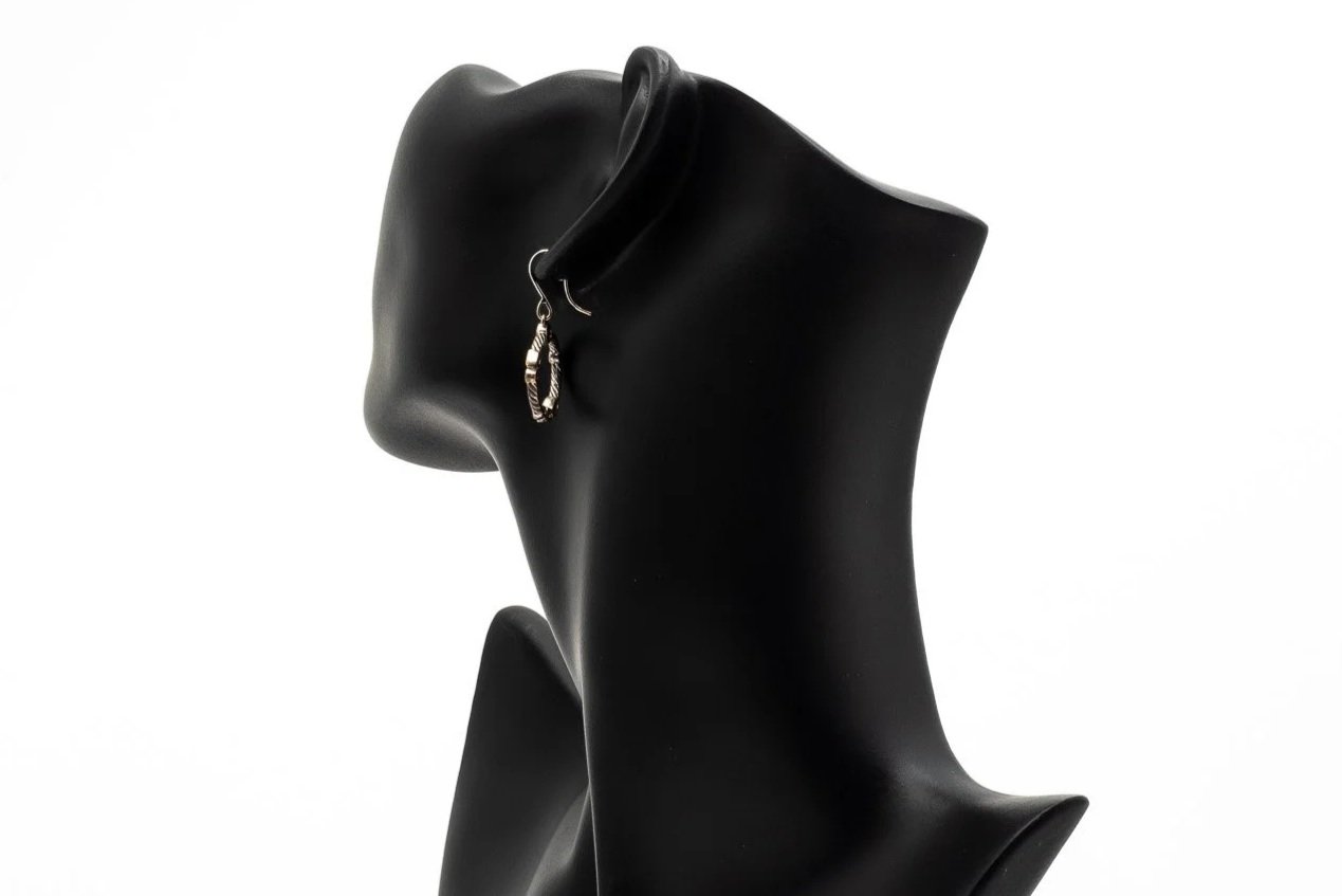 (B)Sterling Silver Diamond Drop Dangle Shepherd Hook David Yurman Earrings