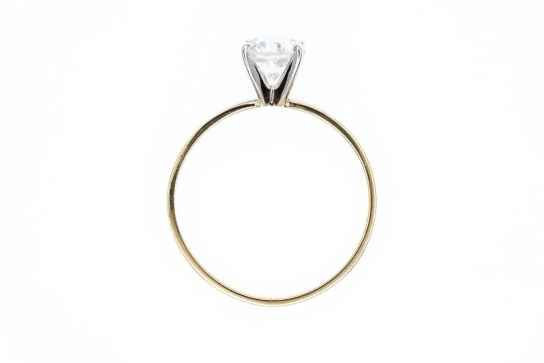 (F)Yellow Gold Solitaire Round Brilliant Cut Diamond Engagement Ring