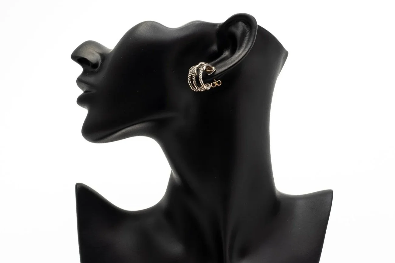 (S)Sterling Silver Yellow Gold David Yurman J Hoop Earrings