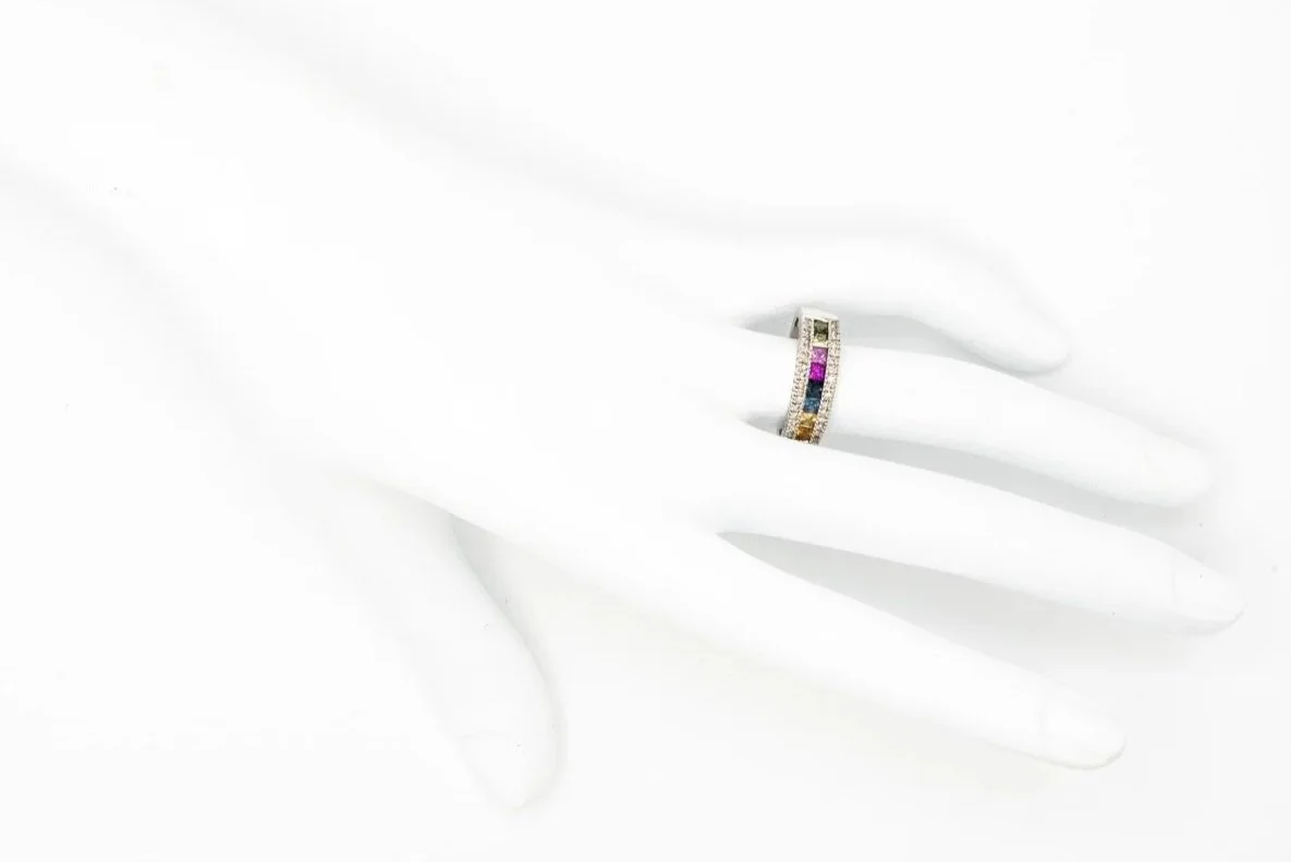 (H)White Gold Diamond Sapphire Gemstone Ring