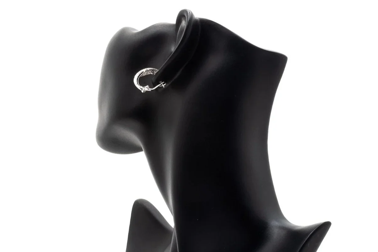(B)White Gold Round Brilliant Baguette Cut Diamond Hoop Stud Earrings