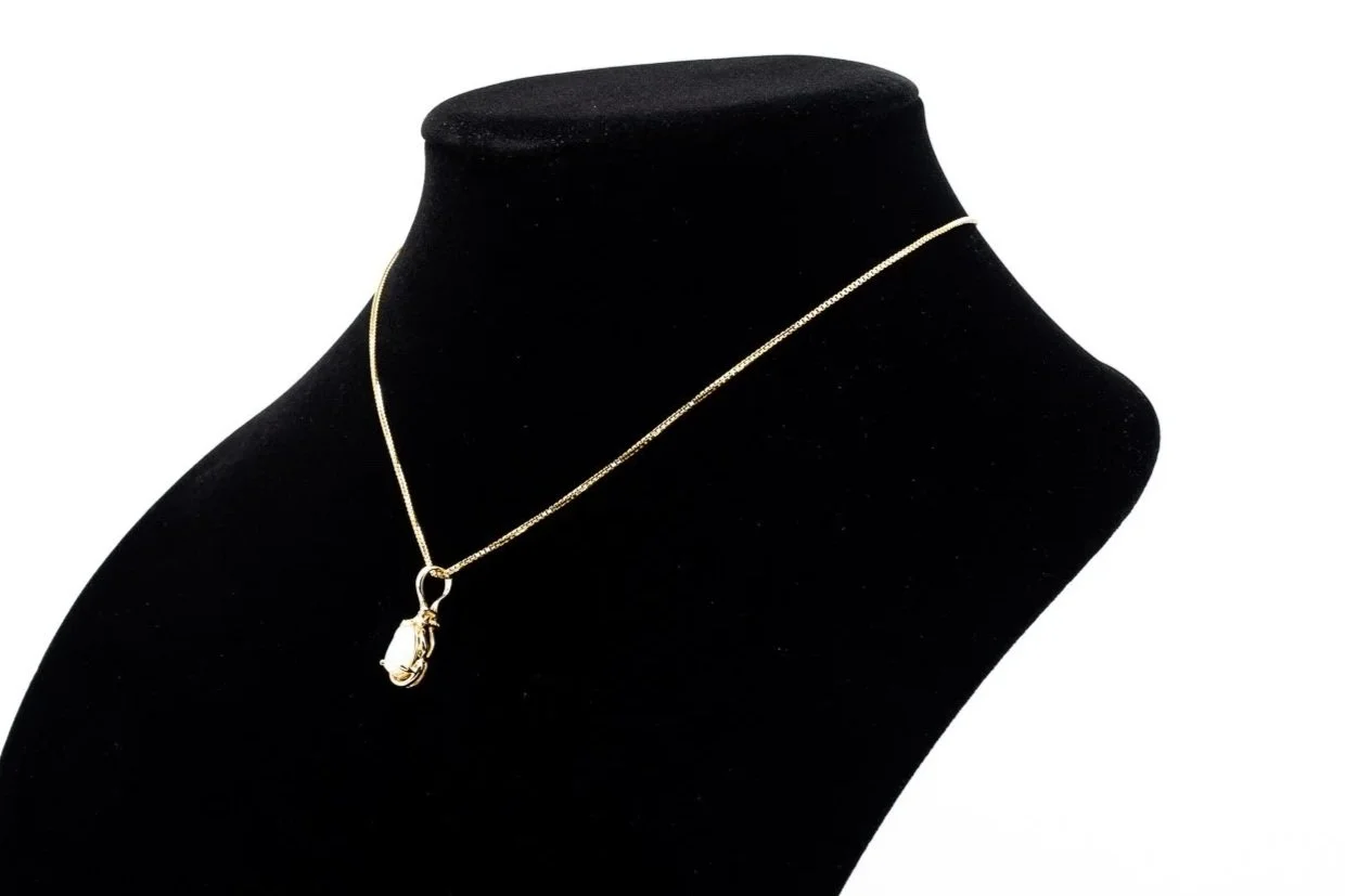 (S)Yellow Gold Diamond White Opal Drop Pendant