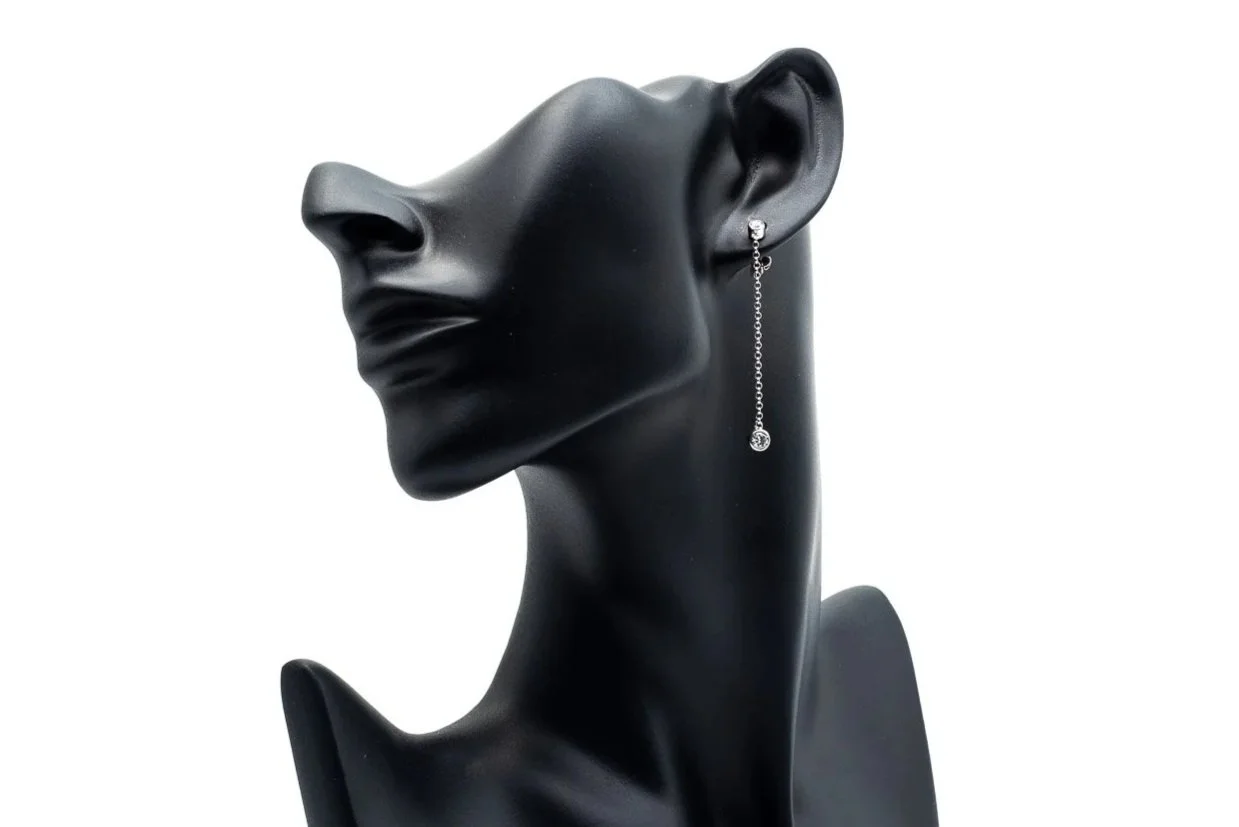 (F)White Gold Round Brilliant Cut Diamond Linear Drop Dangle Stud Earrings