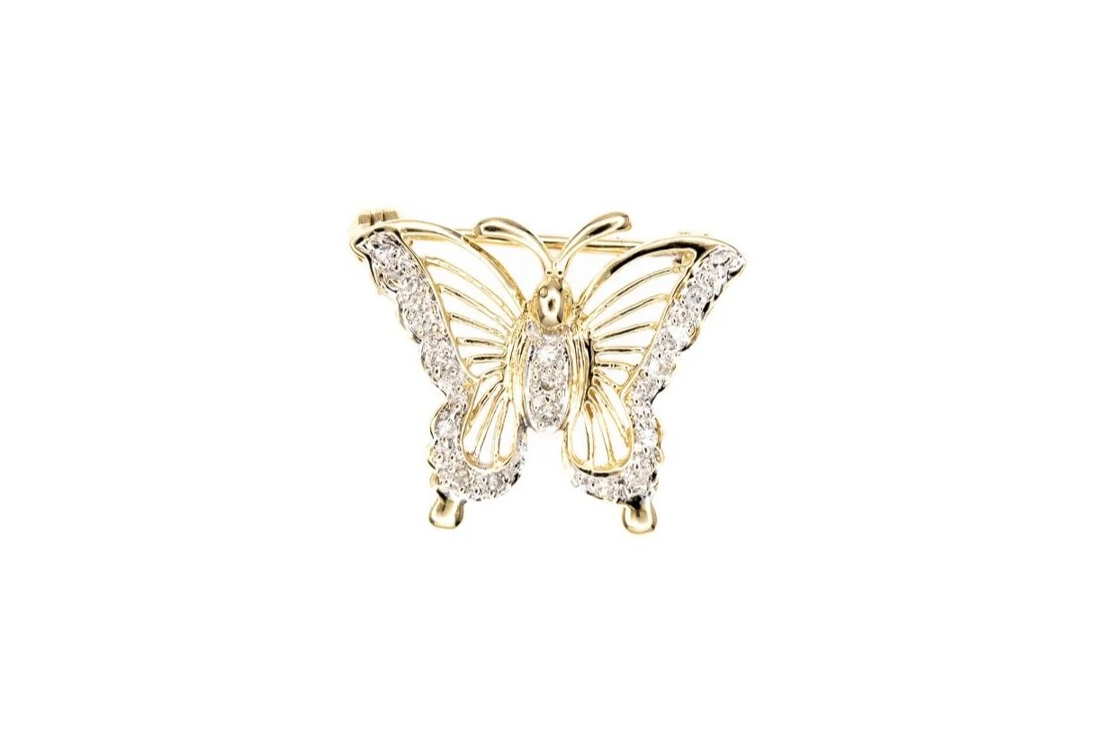 (T)Yellow Gold Diamond Butterfly Motif Pin Brooch