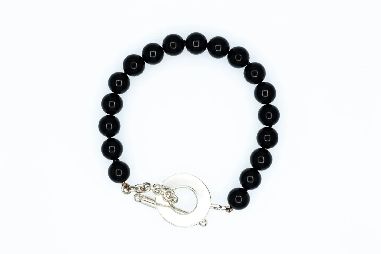 (T)Sterling Silver Black Onyx Tiffany & Co. Beaded Designer Bracelet