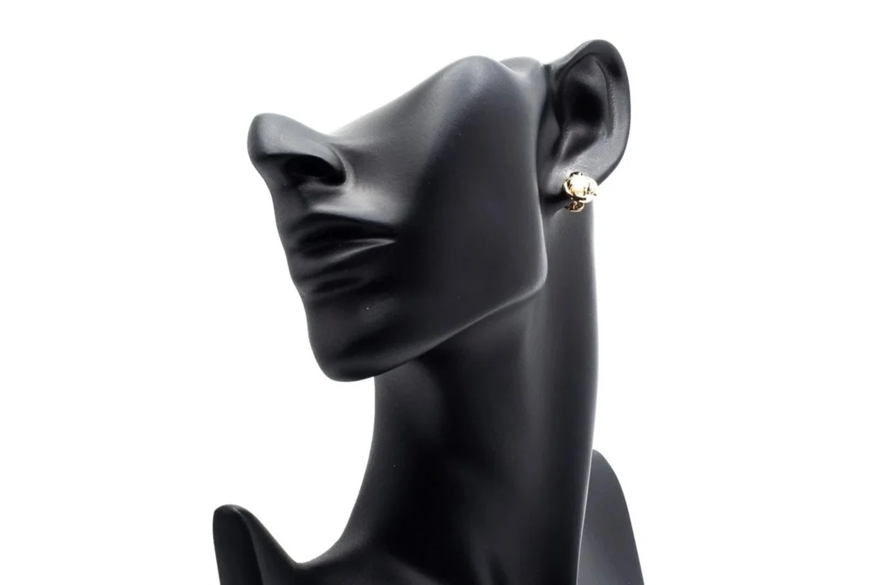 (F)White Yellow Gold Diamond White Opal Stud Earrings