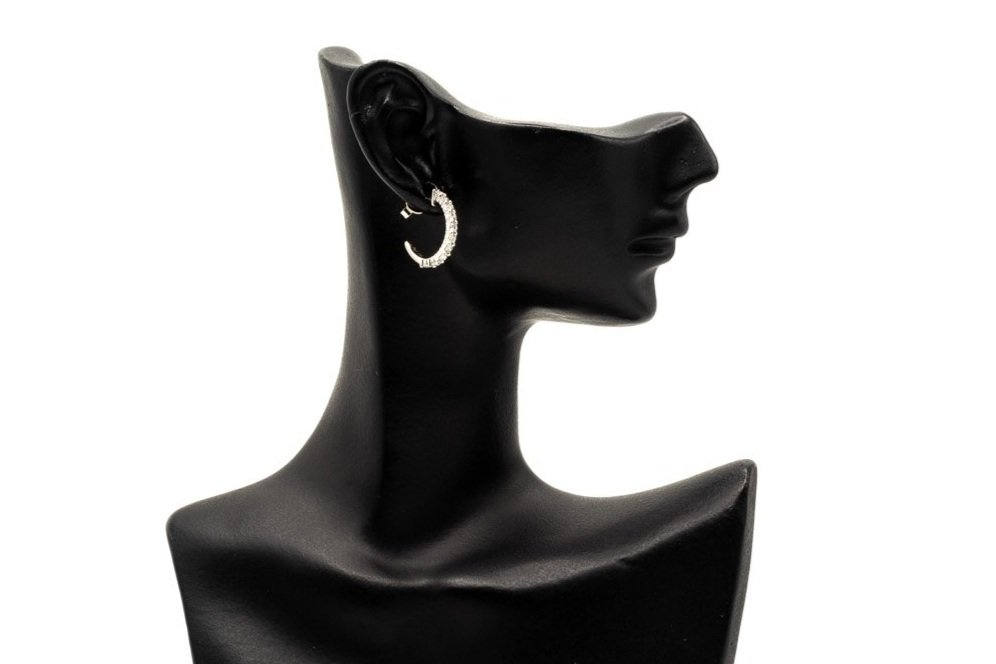 (S)White Gold Round Brilliant Cut Diamond Hoop Stud Earrings