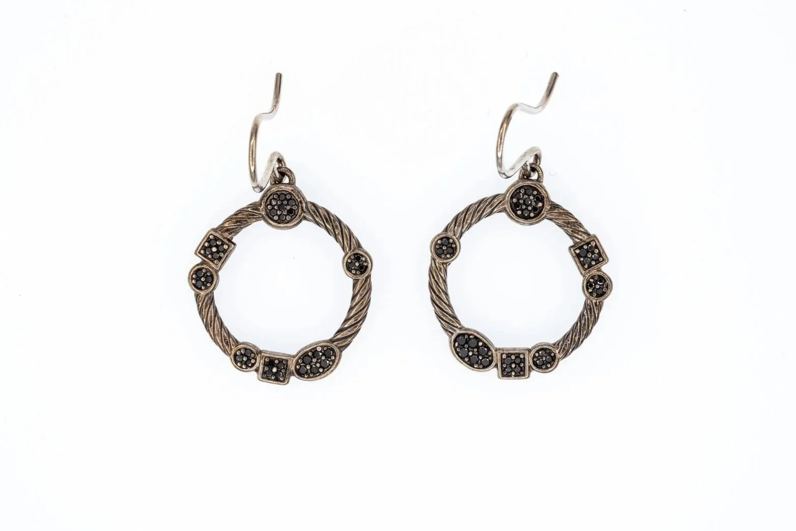 (T)Sterling Silver Diamond Drop Dangle Shepherd Hook David Yurman Earrings