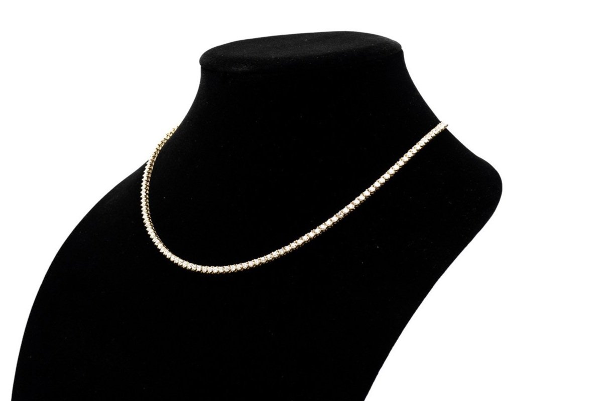 (S)Yellow Gold Round Brilliant Cut Diamond Riviera Necklace