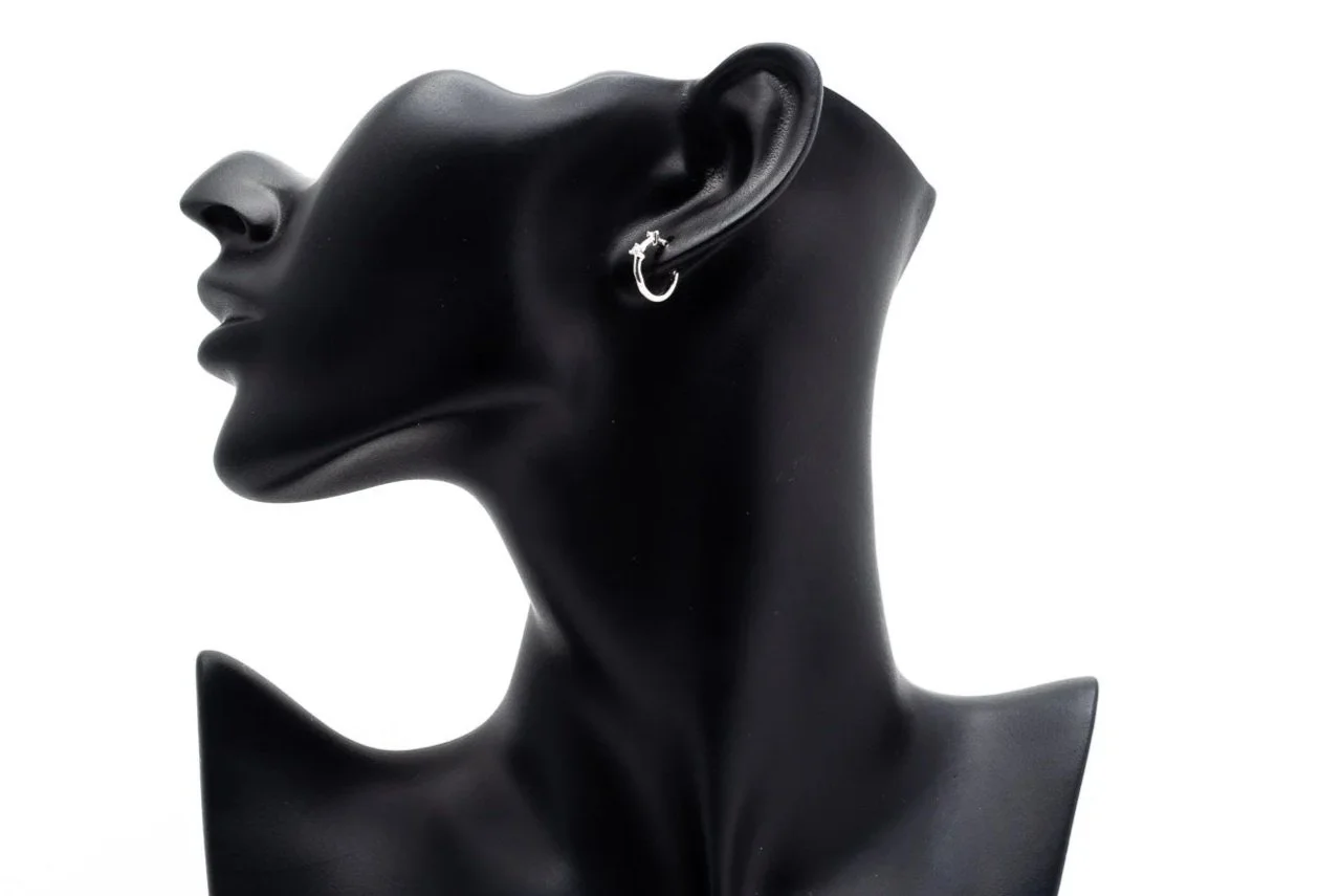 (S)White Gold Round Brilliant Cut Diamond Huggie Earrings