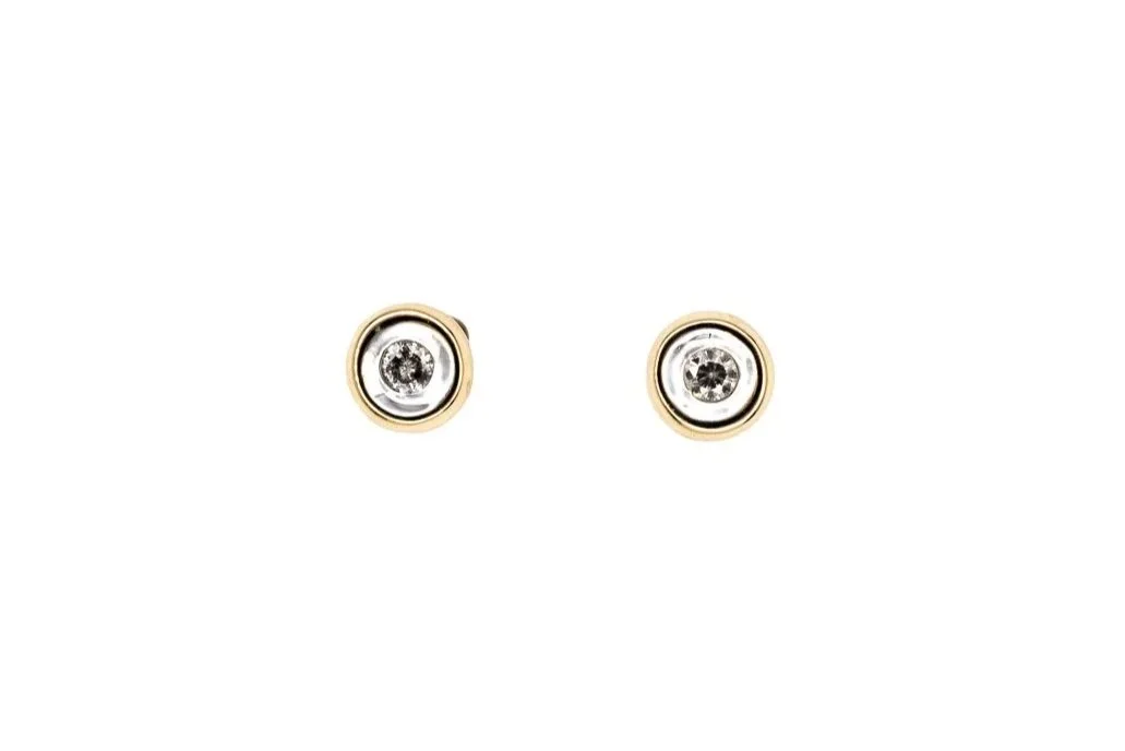 (T)Yellow Gold Solitaire Round Brilliant Cut Diamond Stud Earrings