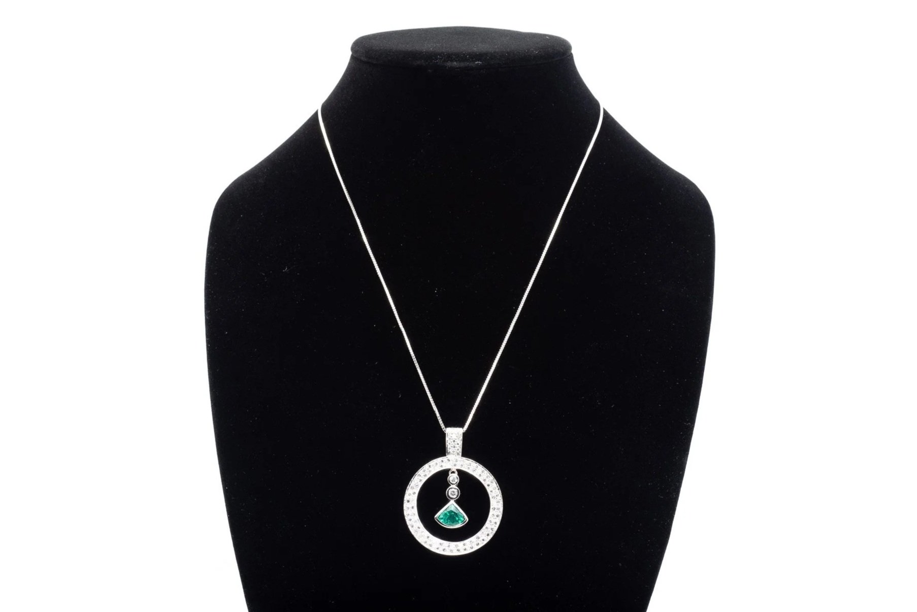 (F)White Gold Diamond Emerald Drop Dangle Pendant