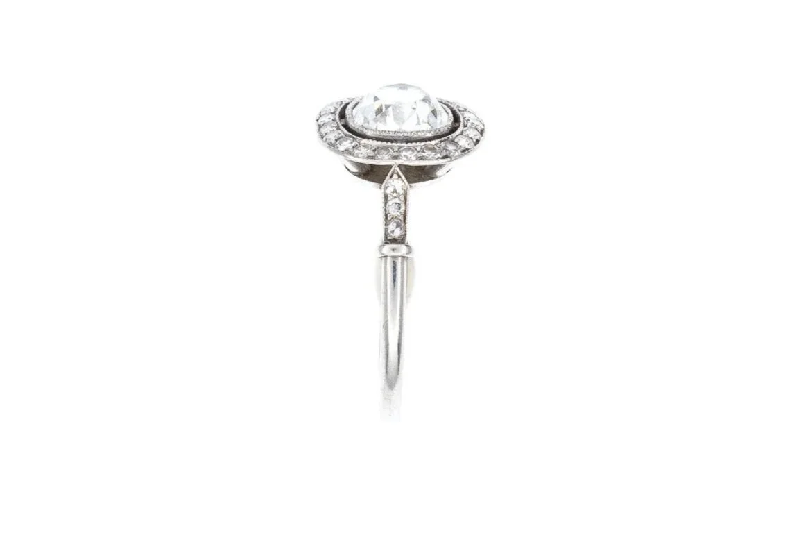 (S)Platinum Old Mine Cut Antique Engagement Ring