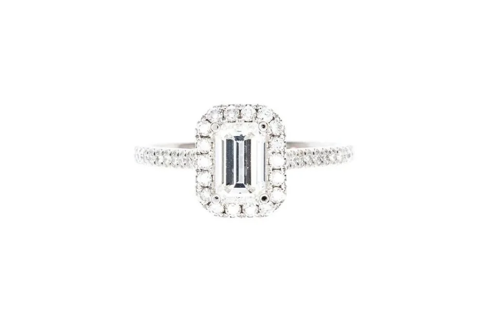 (T)White Gold Emerald Cut Canadian Diamond Engagement Ring