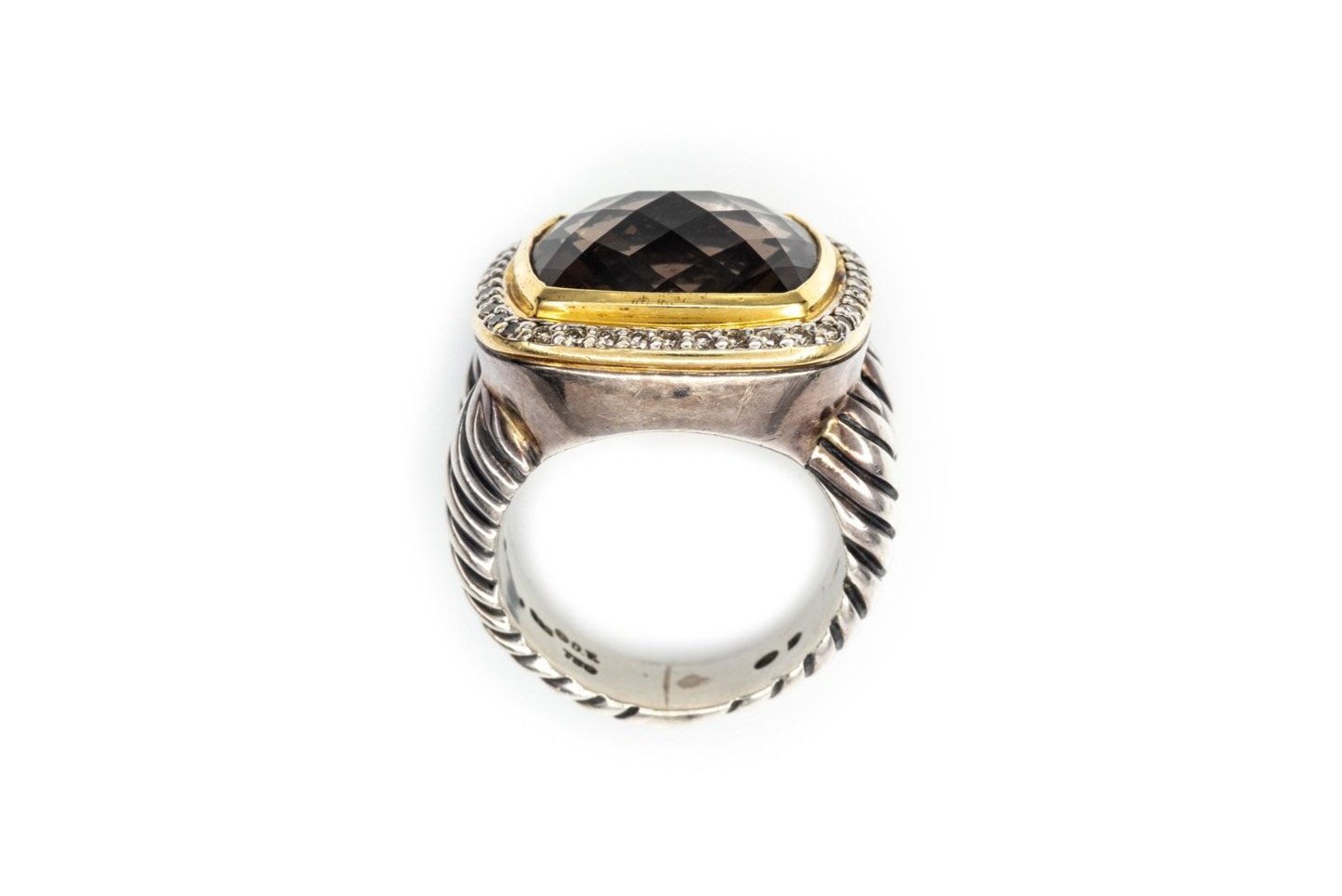 (F)Sterling Silver Yellow Gold Diamond Smoky Quartz David Yurman Albion Ring