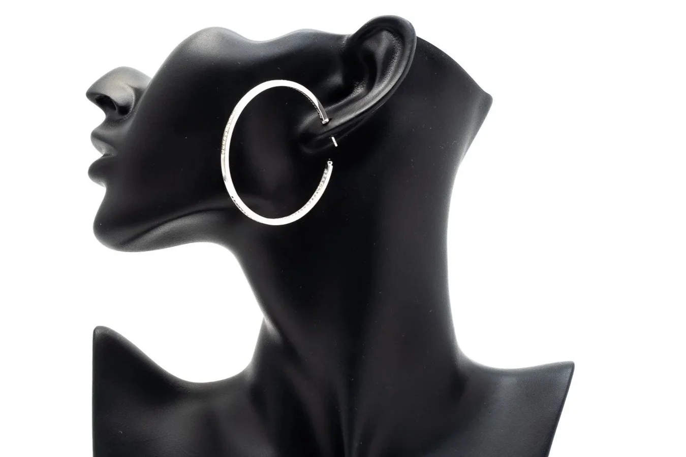 (S)White Gold Round Brilliant Cut Diamond JVair Hoop Earrings