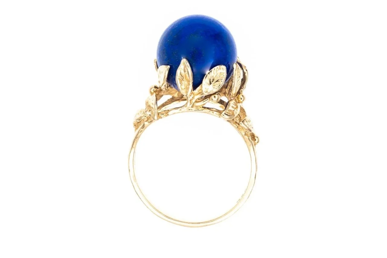 (F)Yellow Gold Solitaire Lapis Lazuli Gemstone Ring