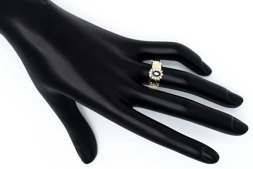 (H)White Yellow Gold Diamond Sapphire Gemstone Ring