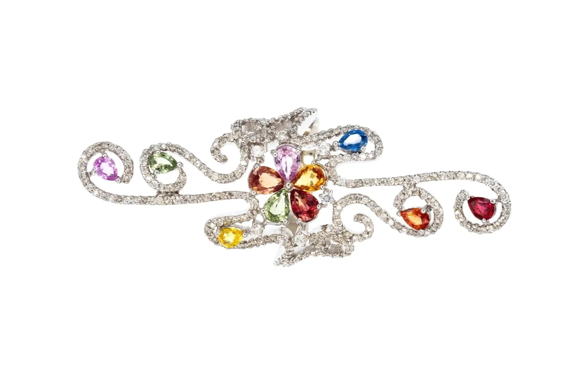 (T)White Gold Diamond Sapphire Gemstone Ring