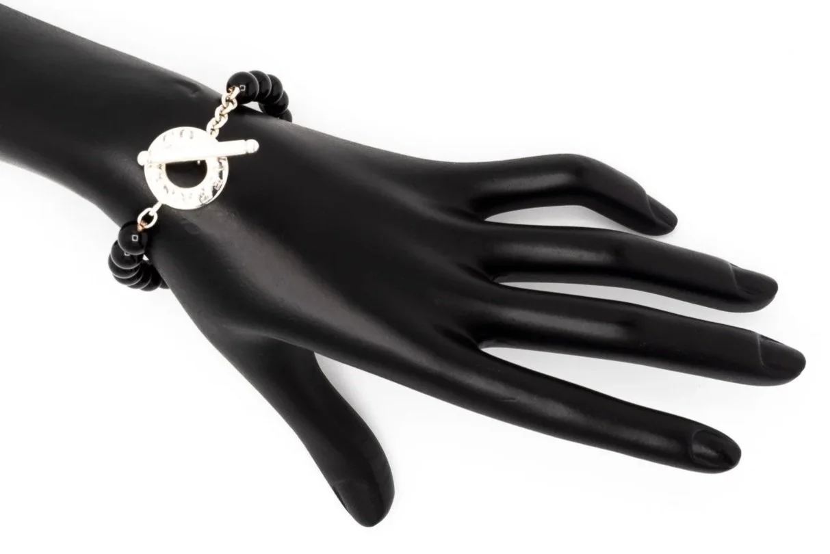 (H)Sterling Silver Black Onyx Tiffany & Co. Beaded Designer Bracelet