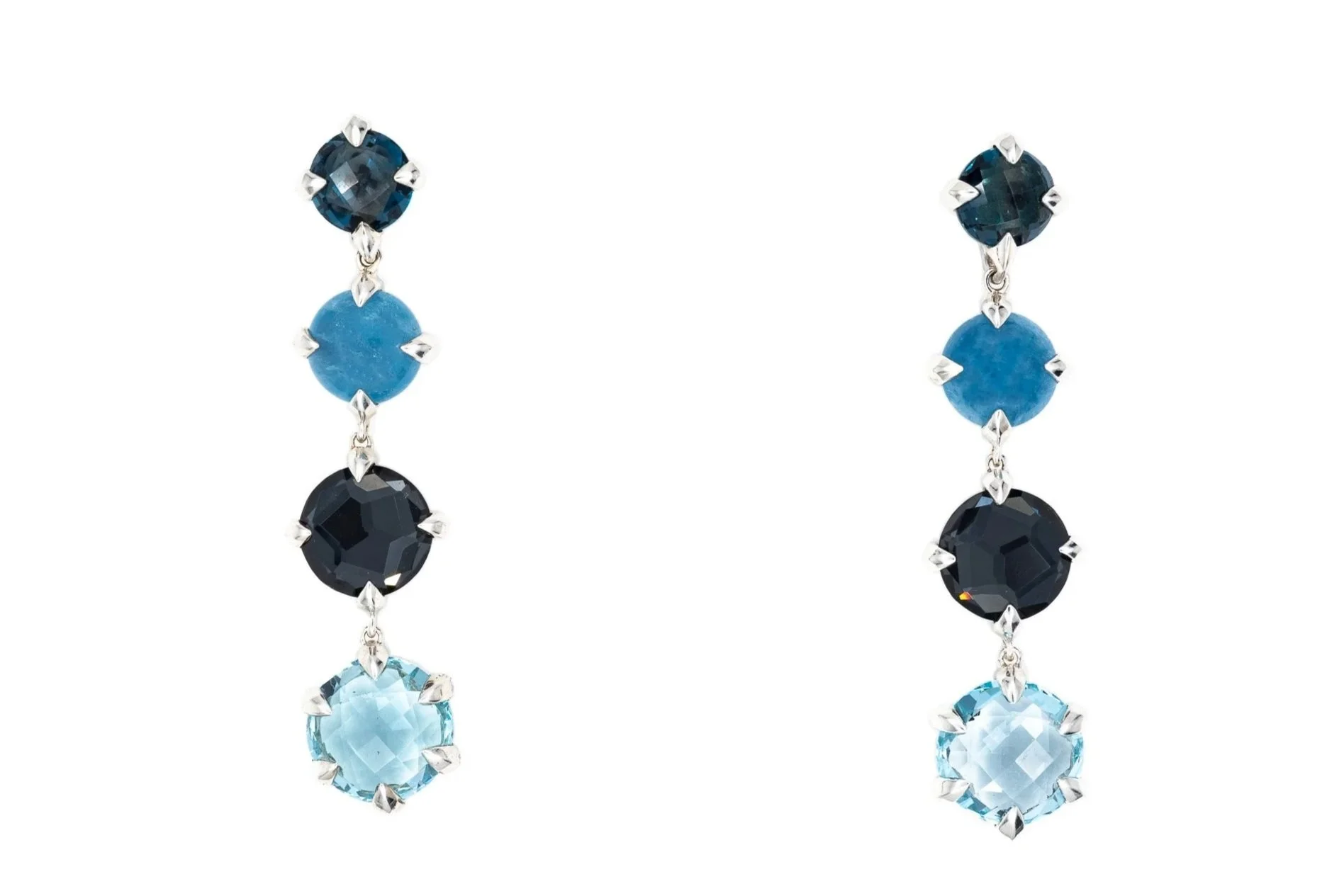 (T)Sterling Silver Aquamarine Blue Topaz Drop Dangle David Yurman Stud Earrings
