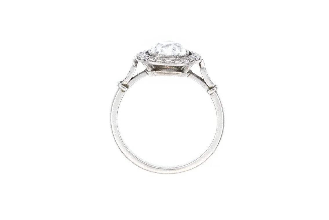 (F)Platinum Old Mine Cut Antique Engagement Ring