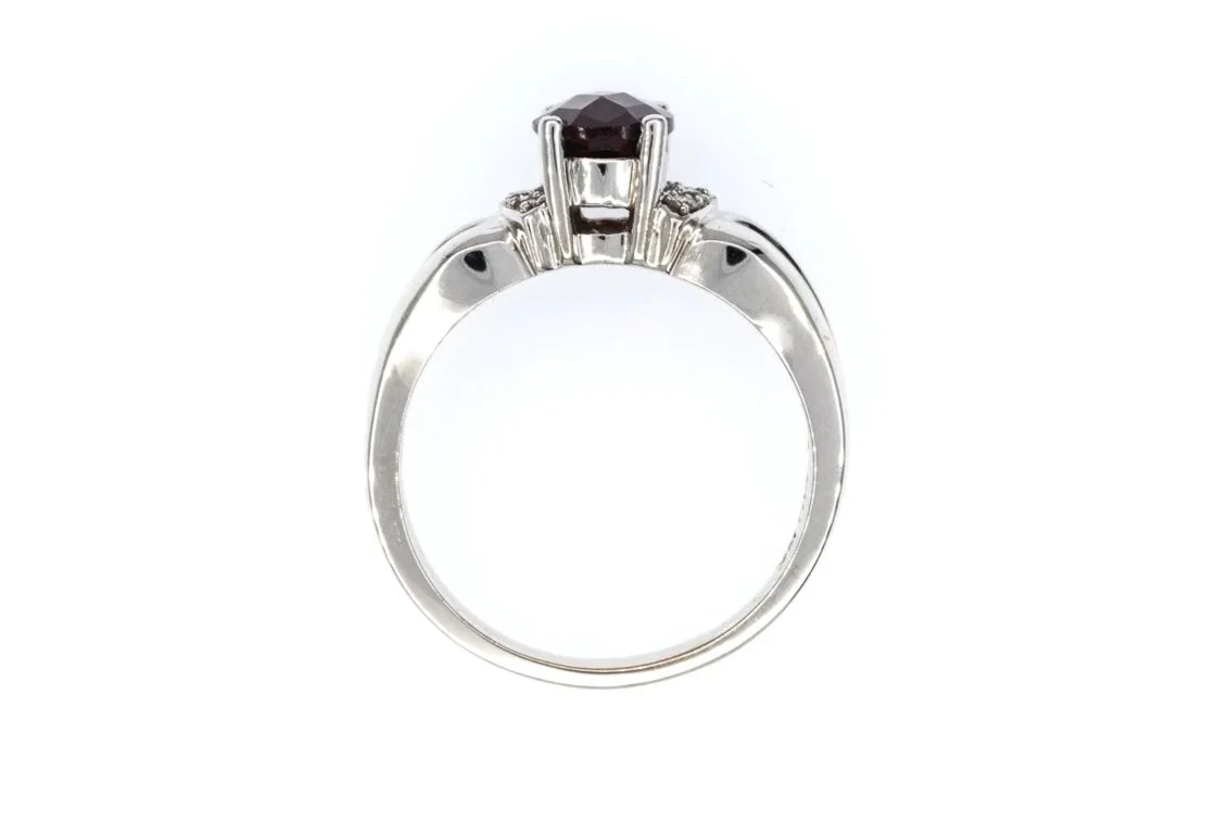 (F)White Gold Diamond Almandine Garnet Gemstone Ring