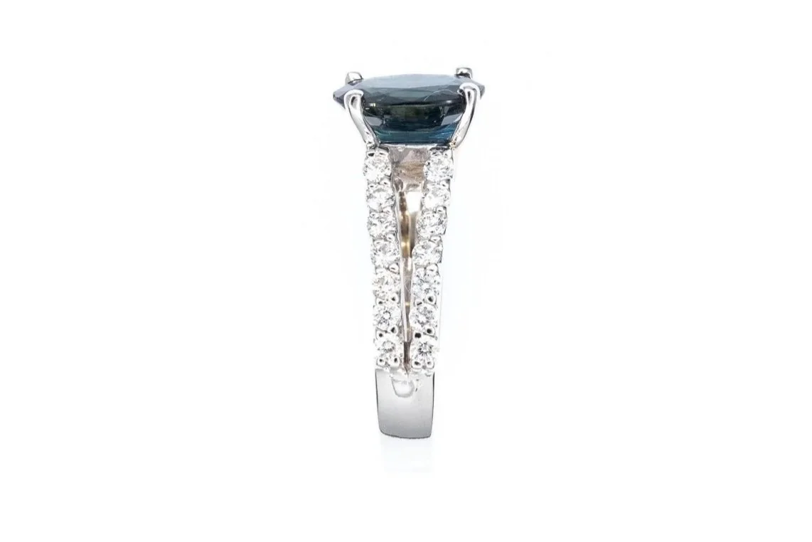 (S)White Gold Diamond Sapphire Gemstone Ring