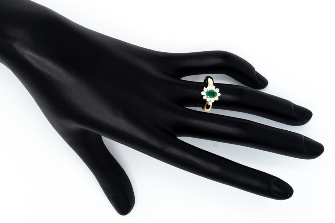 (H)Yellow Gold Diamond Emerald Gemstone Ring