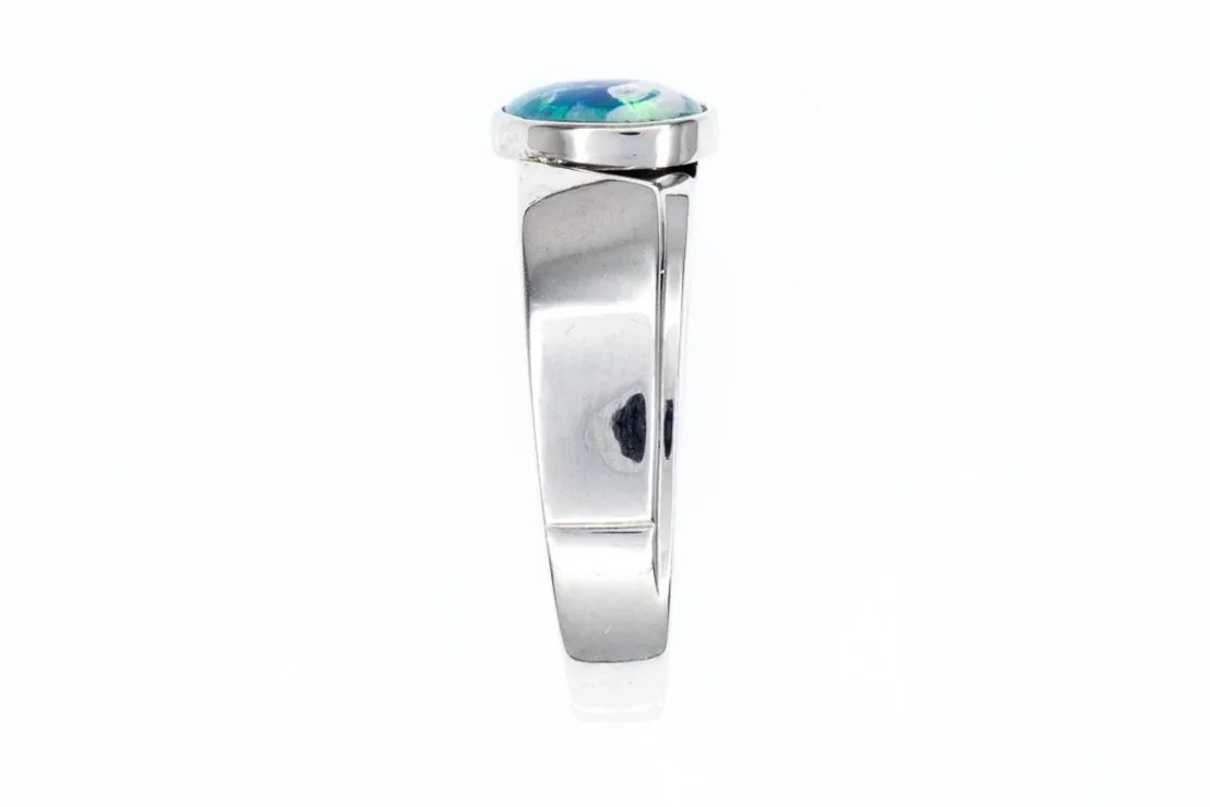(S)White Gold Solitaire Opal Triplet Gemstone Ring