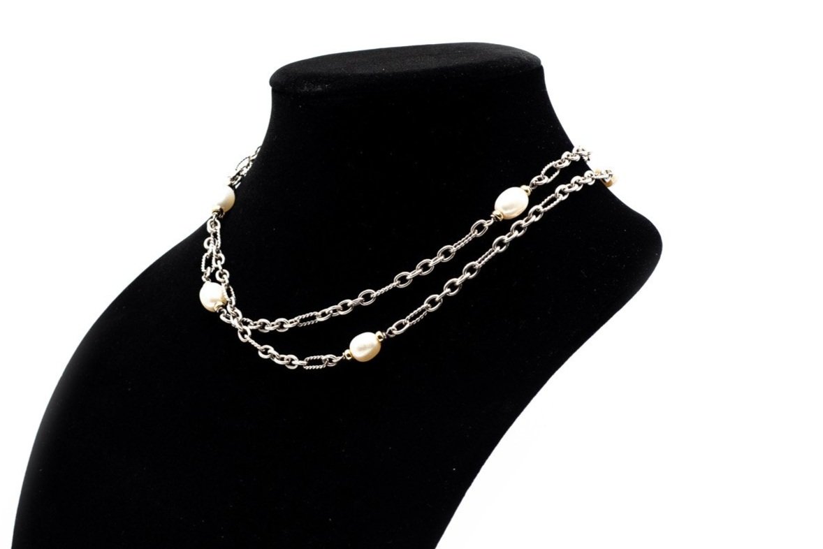 (S)Sterling Silver Yellow Gold Freshwater Cultured Pearl David Yurman Necklace