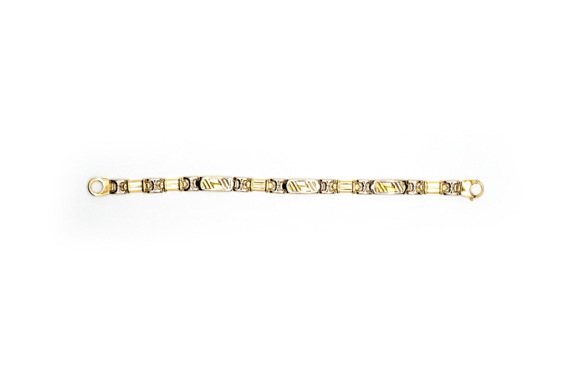(T)White Yellow Gold Men's Fancy Link Bracelet