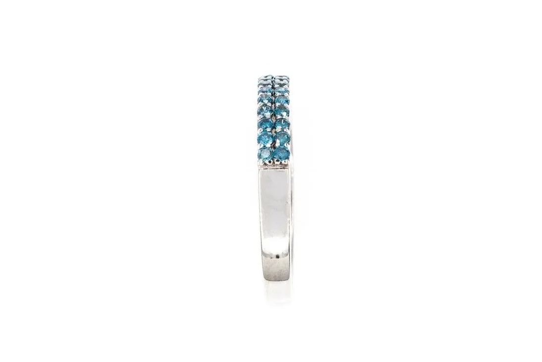 (S)White Gold Round Brilliant Cut Blue Diamond Band