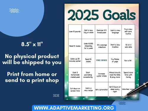2025 Goal-Tracking Blank Bingo Card | Green Paw Print | Adaptive Marketing