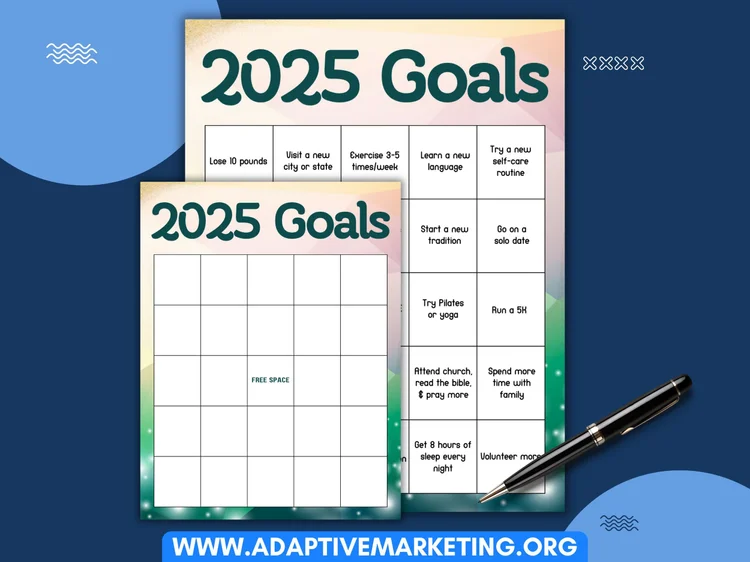 2025 Goal-Tracking Blank Bingo Card | Green Paw Print | Adaptive Marketing