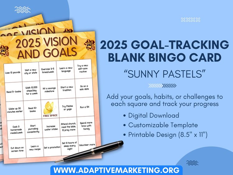 2025 Goal-Tracking Blank Bingo Card | Balloons & Butterflies | Adaptive ...