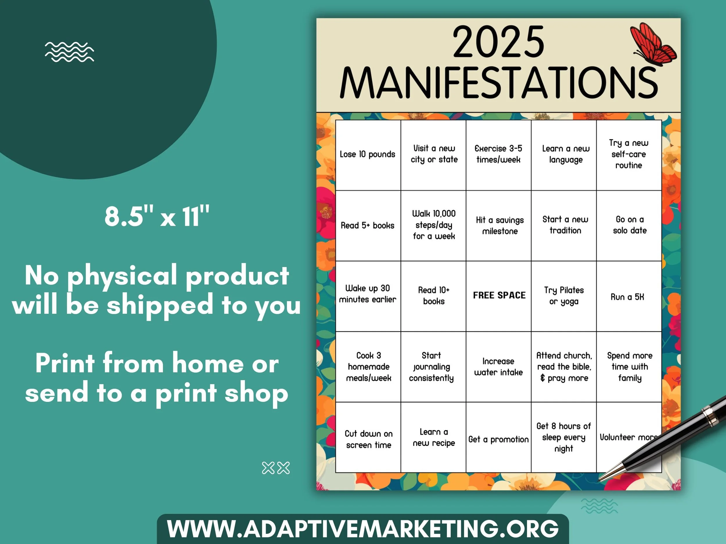 2025 Goal-Tracking Blank Bingo Card | Balloons & Butterflies | Adaptive ...