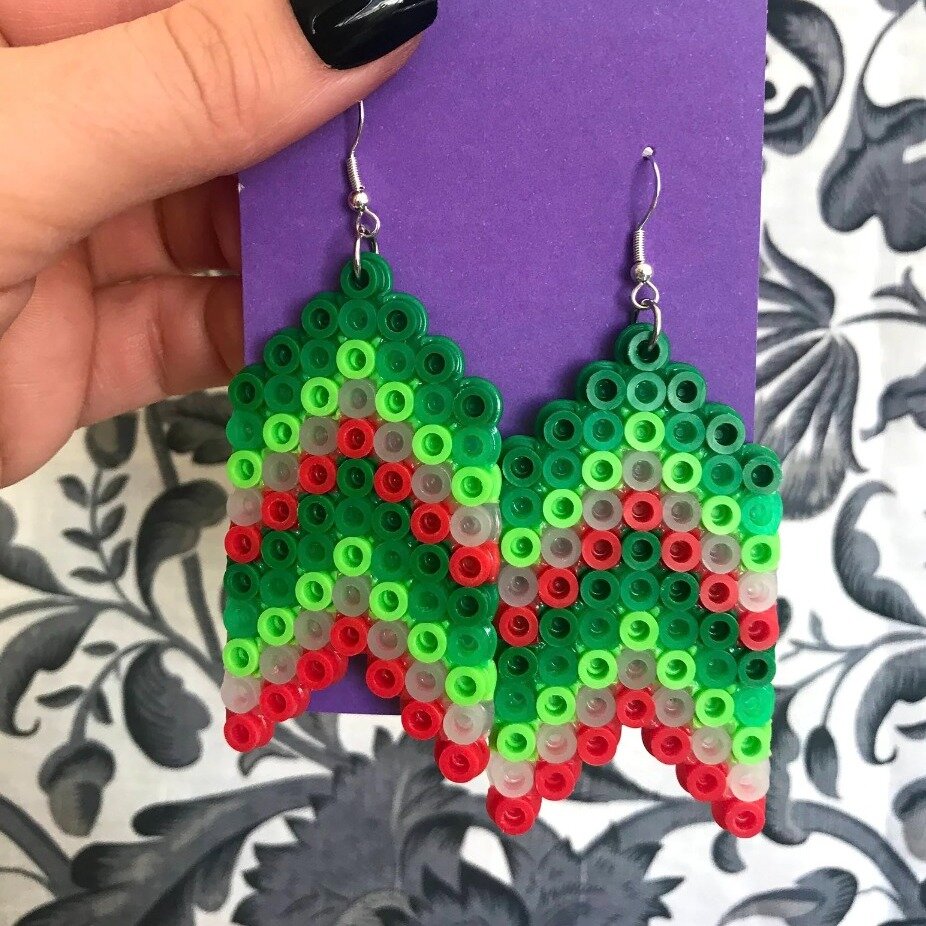 Lots of earrings, necklaces, and keychains available! Everything is $10! 
distancecrafting.etsy.com 
#PerlerBeadEarrings #PerlerArt #KawaiiEarrings #PixelArtEarrings #EtsyEarrings #HandmadeEarrings #UniqueEarrings #CuteJewelry #ColorfulEarrings #Geek