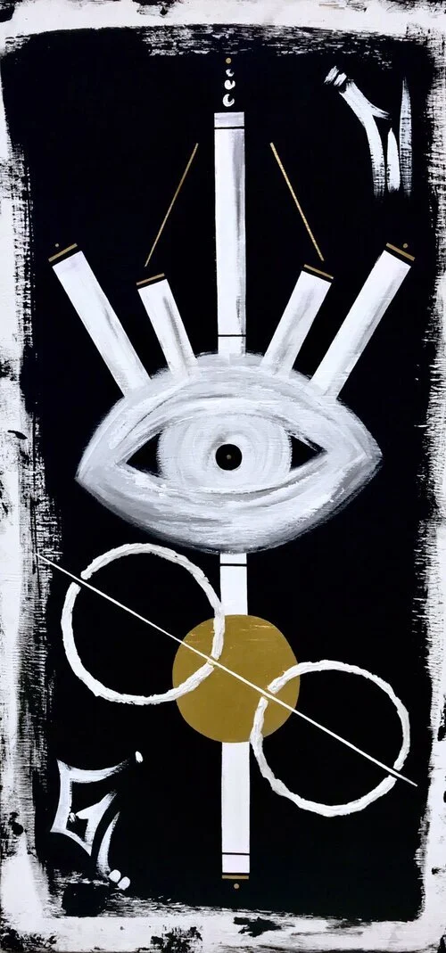 "Ausar" (2019). 24" x 48". Acrylic on Wood.