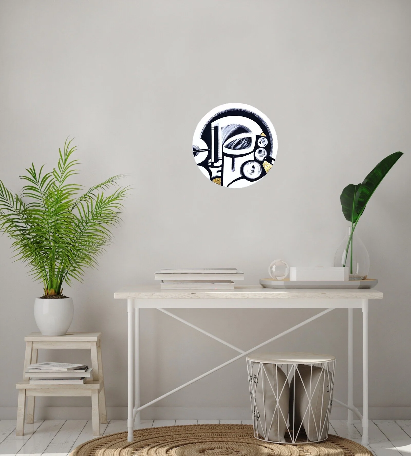 contemporary-abstract-figurative-artist-anu-oro-poise-round-acrylic-painting