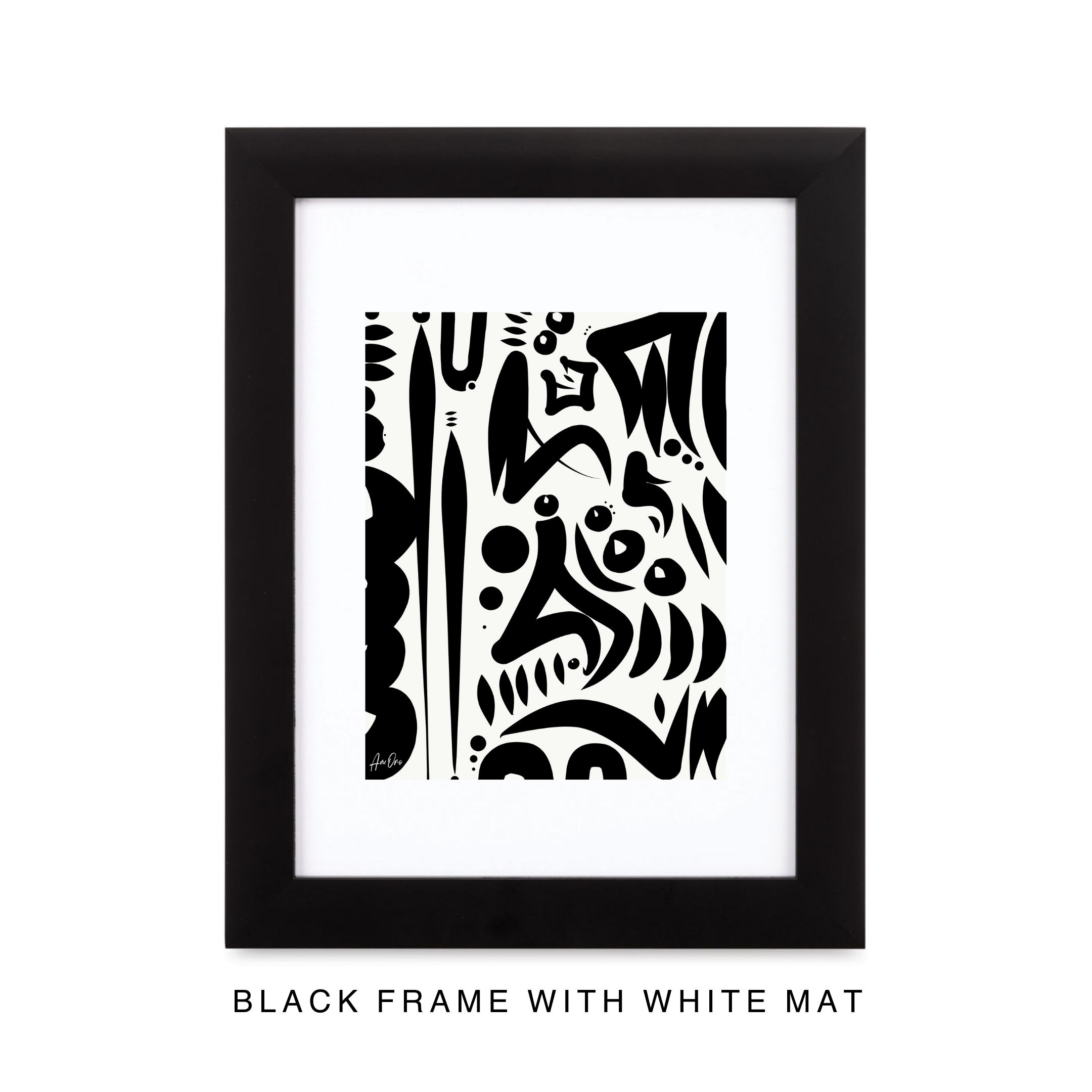 framed monochromatic bold black white graphic abstract art print by contemporary artist anu oro