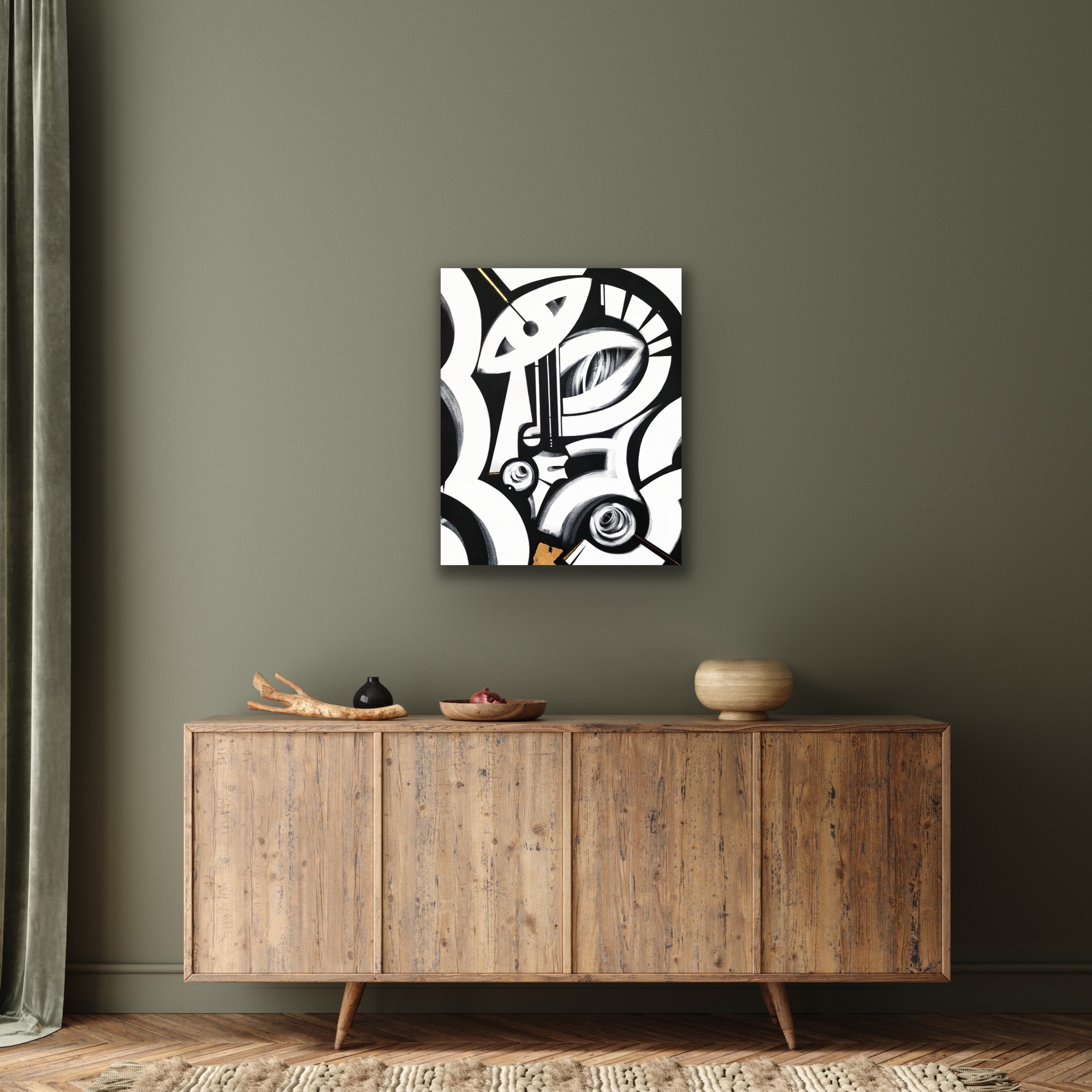 roux contemporary black and white painting by artist anu oro