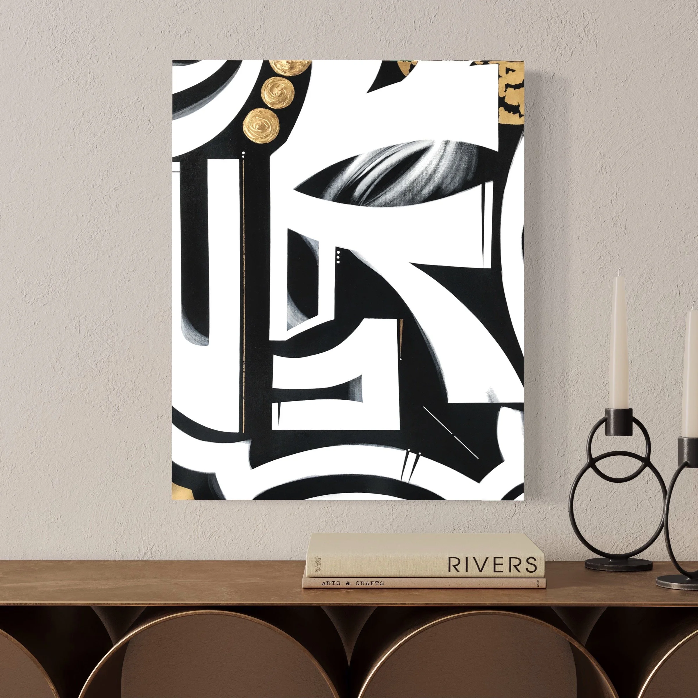 tephra black gold white contemporary painting by nj based artist Anu Oro