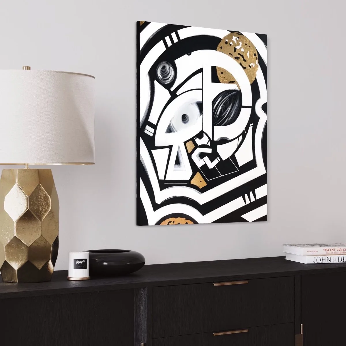 noir contemporary art painting staged luxury interior Anu Oro studio