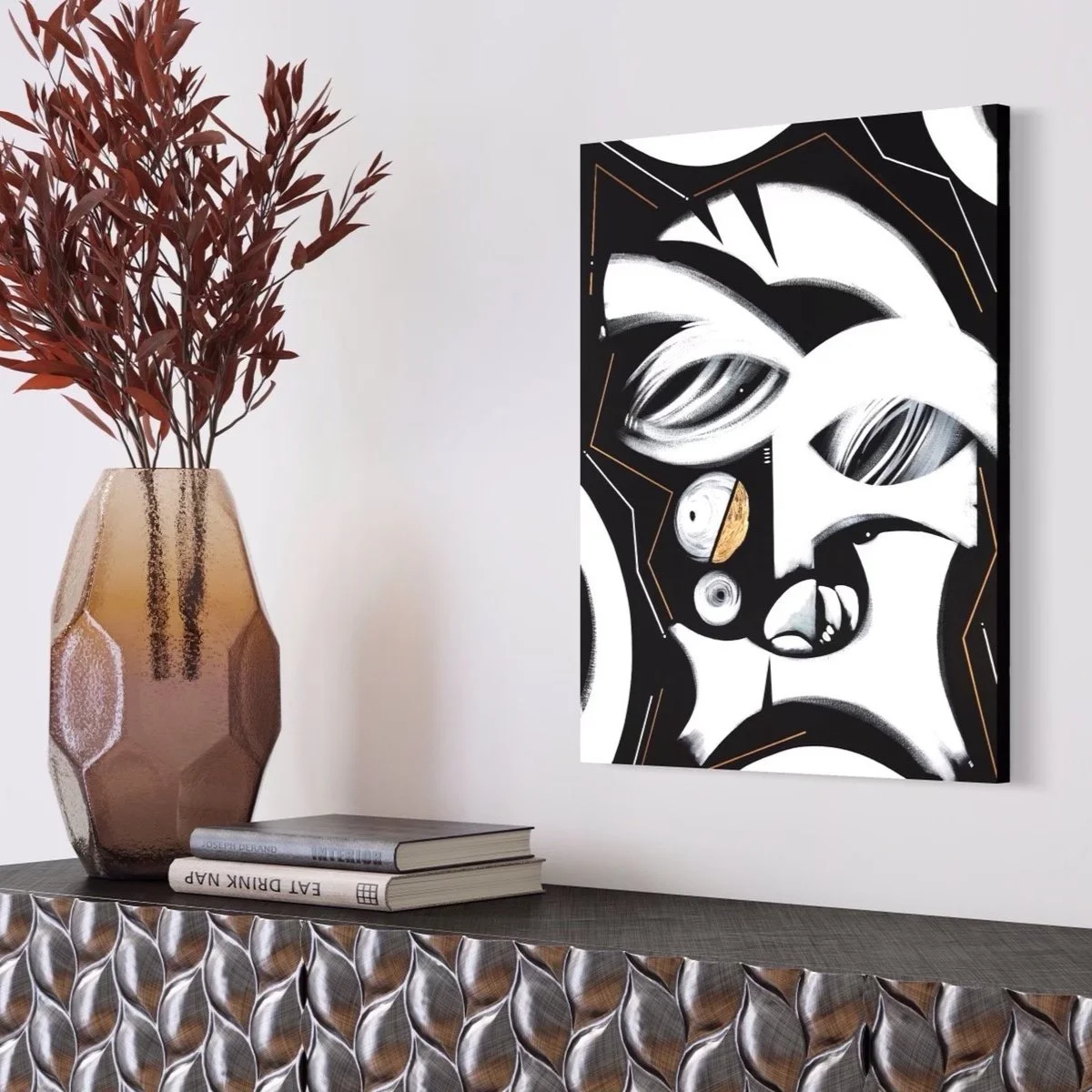 animus painting black white contemporary art by artist anu oro